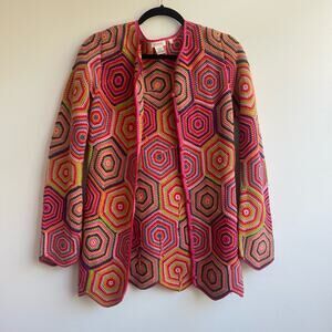 Vintage Isaac Mizrahi Squares Crochet 100% Cotton Sweater/Cardigan - Small -